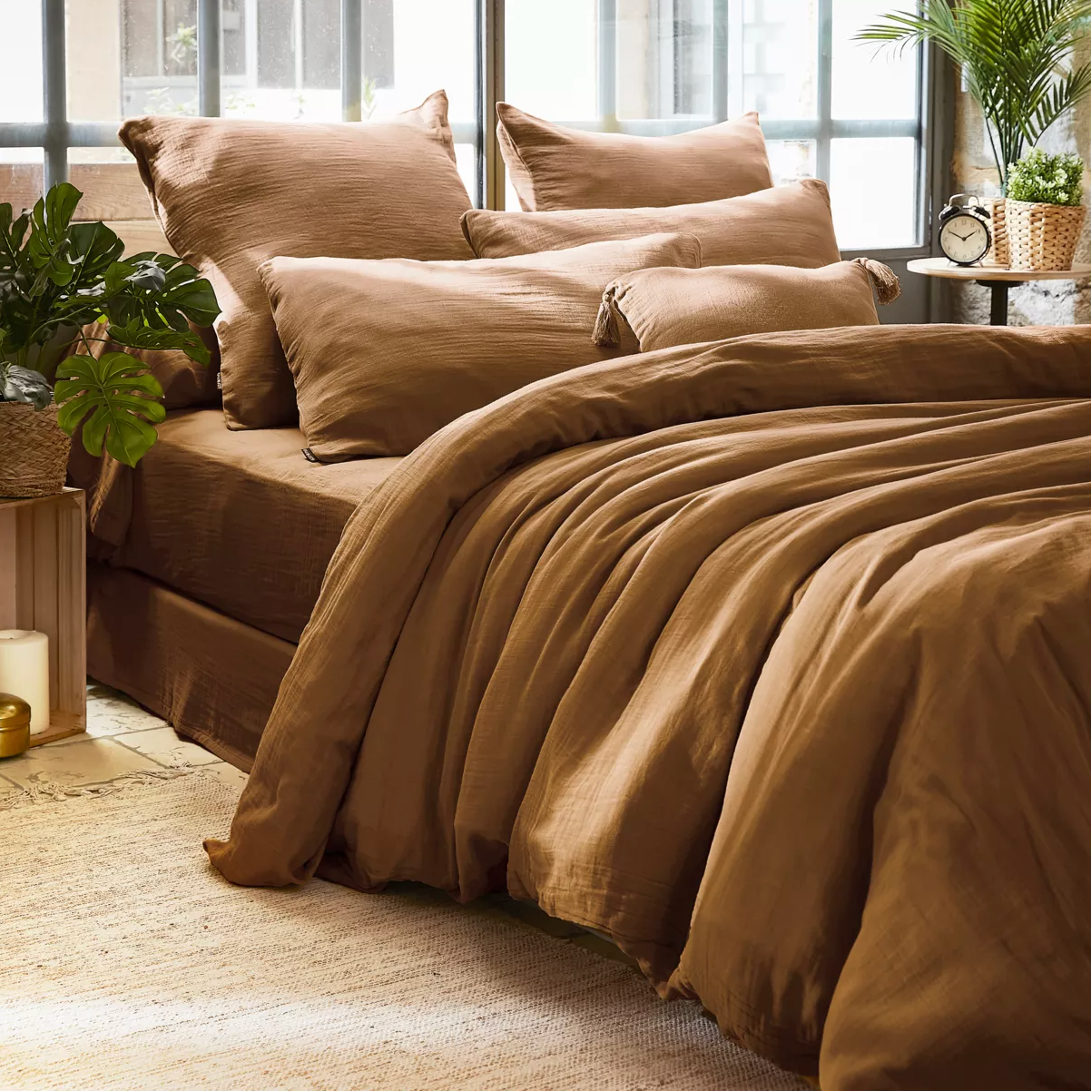 Housse de couette Amara en double gaze de coton - Camel