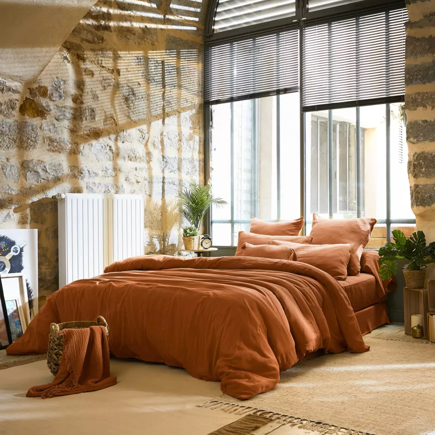 Housse de couette Amara en double gaze de coton - Abricot
