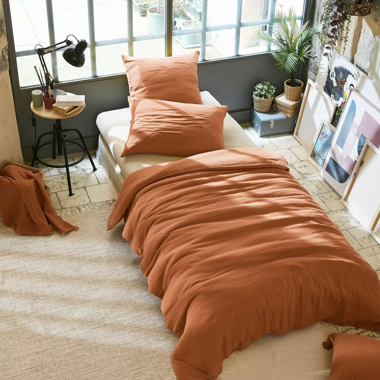 Housse de couette Amara en double gaze de coton - Abricot