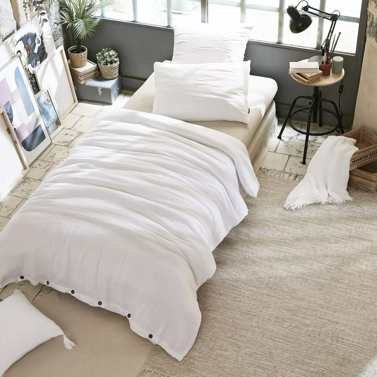 Housse de couette Amara en double gaze de coton - Ivoire