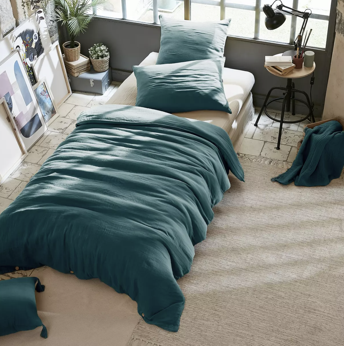 Taie d’oreiller Amara 65 x 65 cm - Bleu Canard