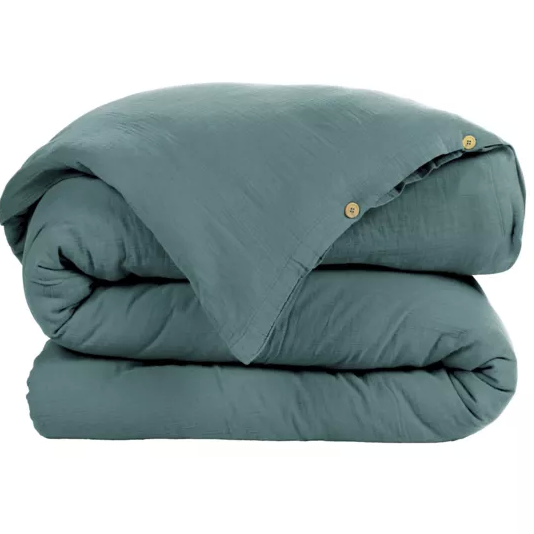 Housse de couette Amara en double gaze de coton - Bleu Canard