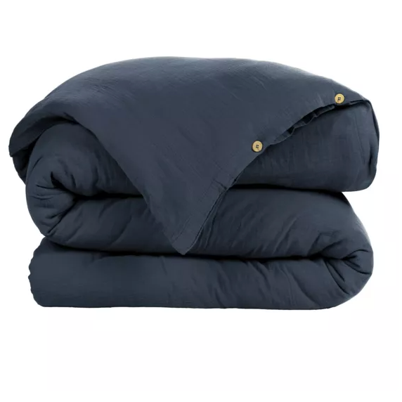 Housse de couette Amara en double gaze de coton - Bleu nuit