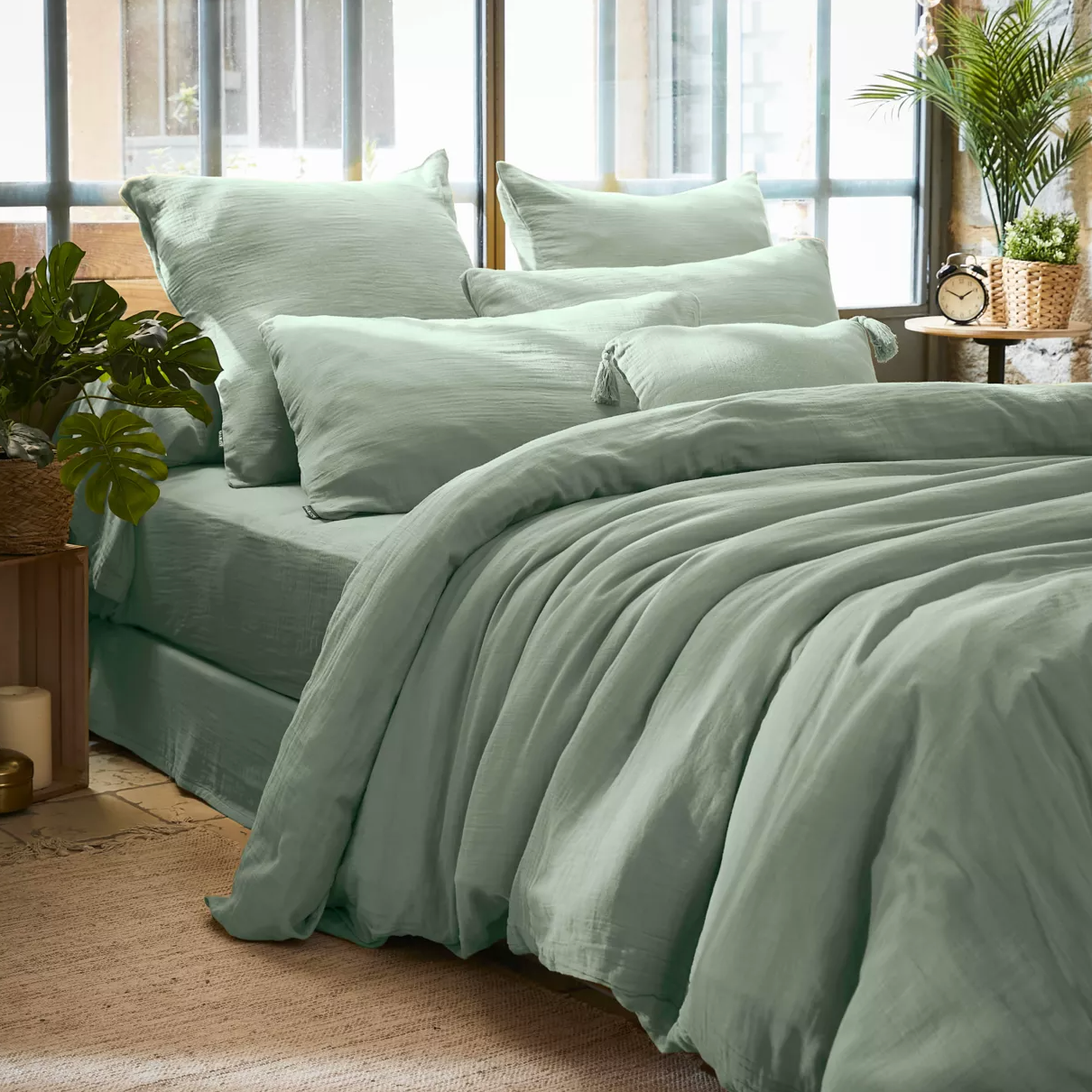 Housse de couette Amara en double gaze de coton - Vert eucalyptus