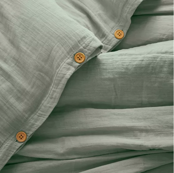Housse de couette Amara en double gaze de coton - Vert eucalyptus