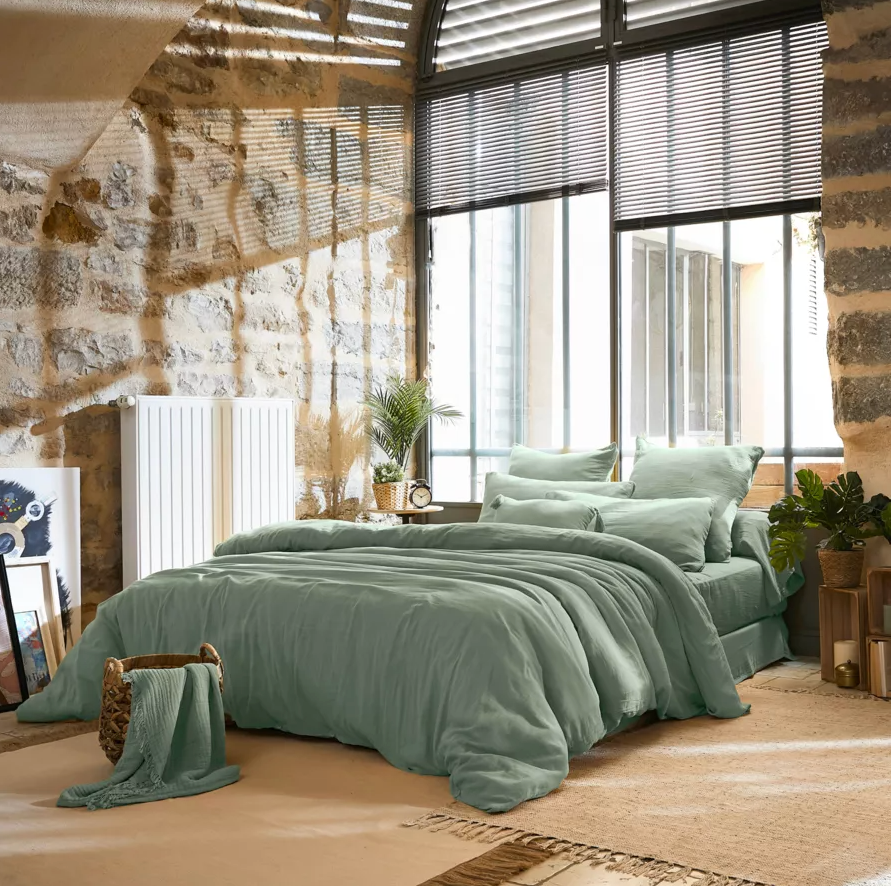 Housse de couette Amara en double gaze de coton - Vert eucalyptus