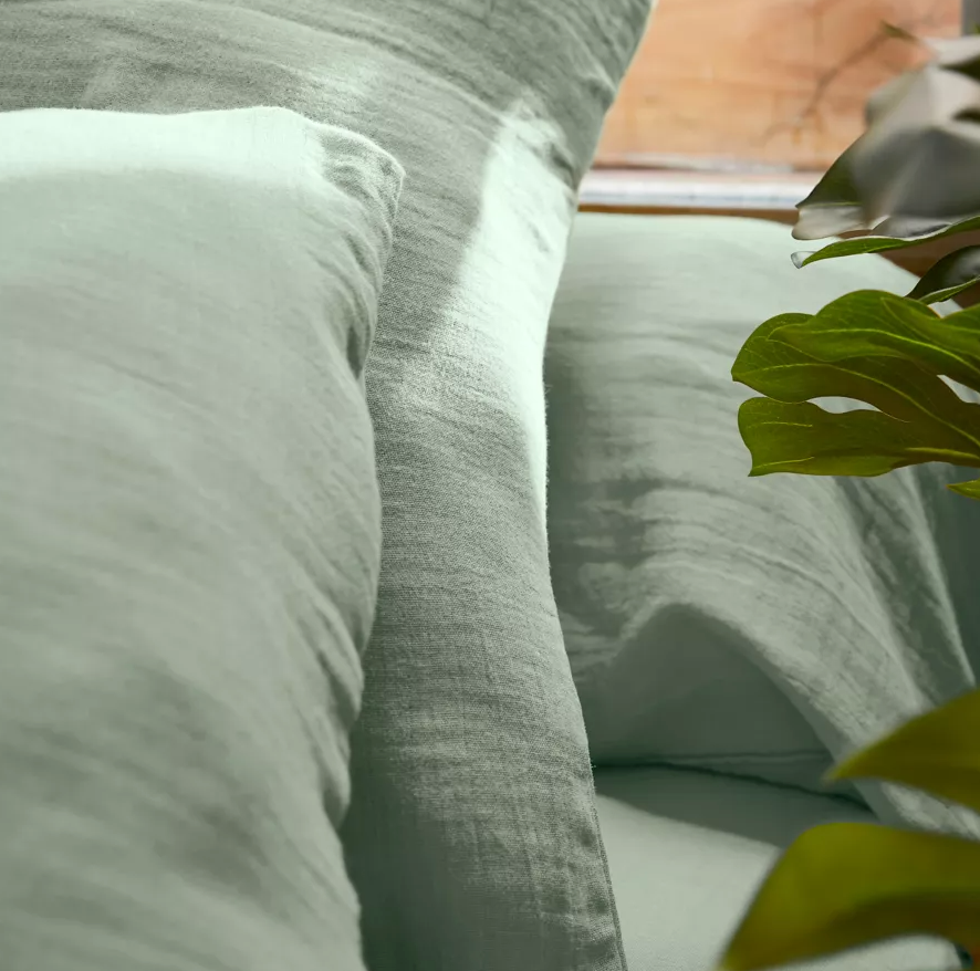 Housse de couette Amara en double gaze de coton - Vert eucalyptus