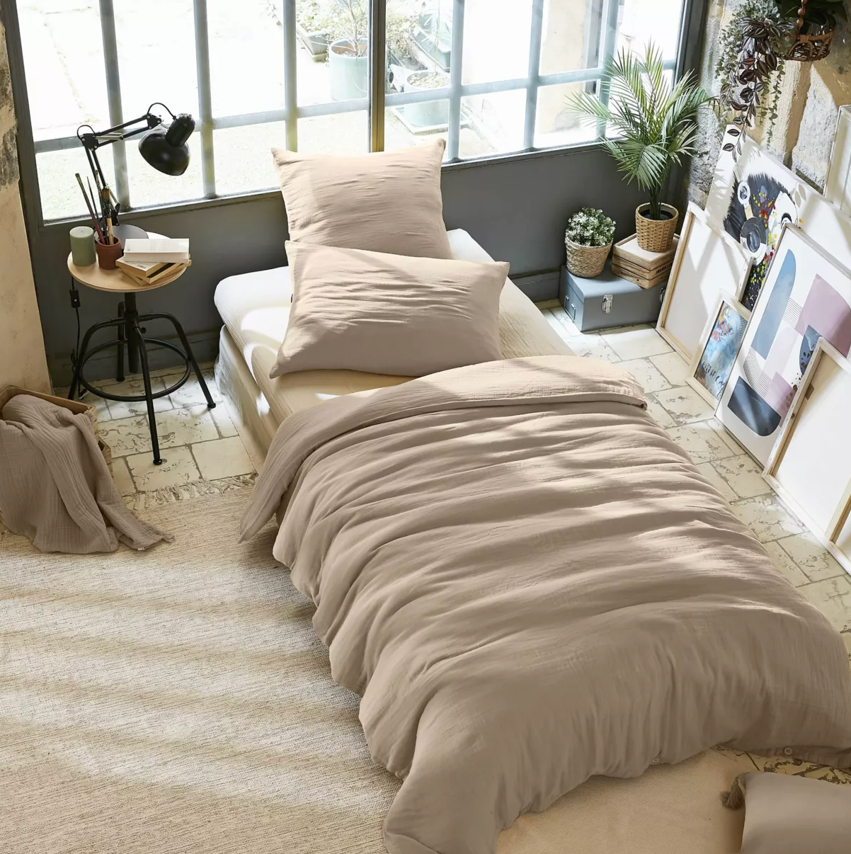 Housse de couette Amara en double gaze de coton - Beige