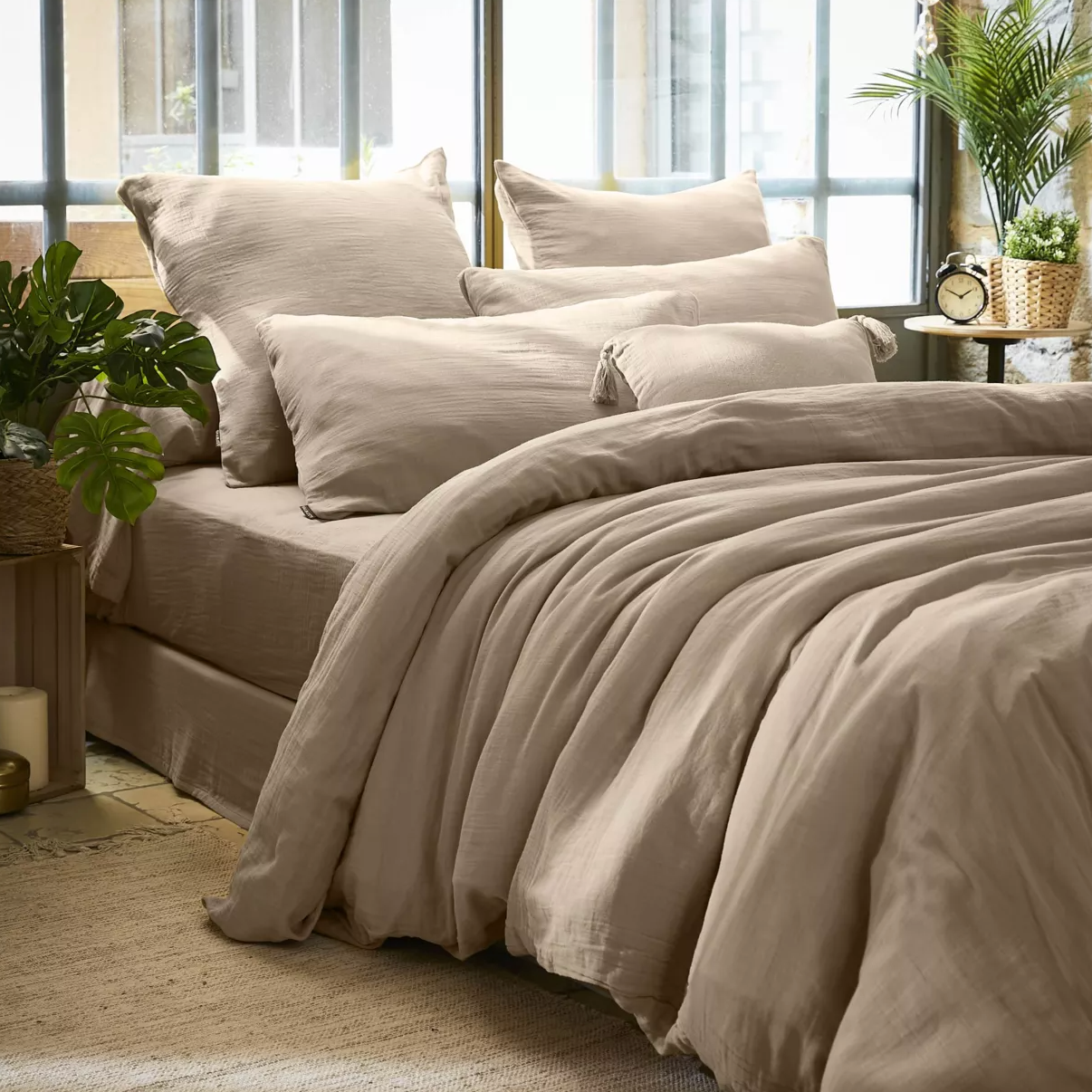 Housse de couette Amara en double gaze de coton - Beige