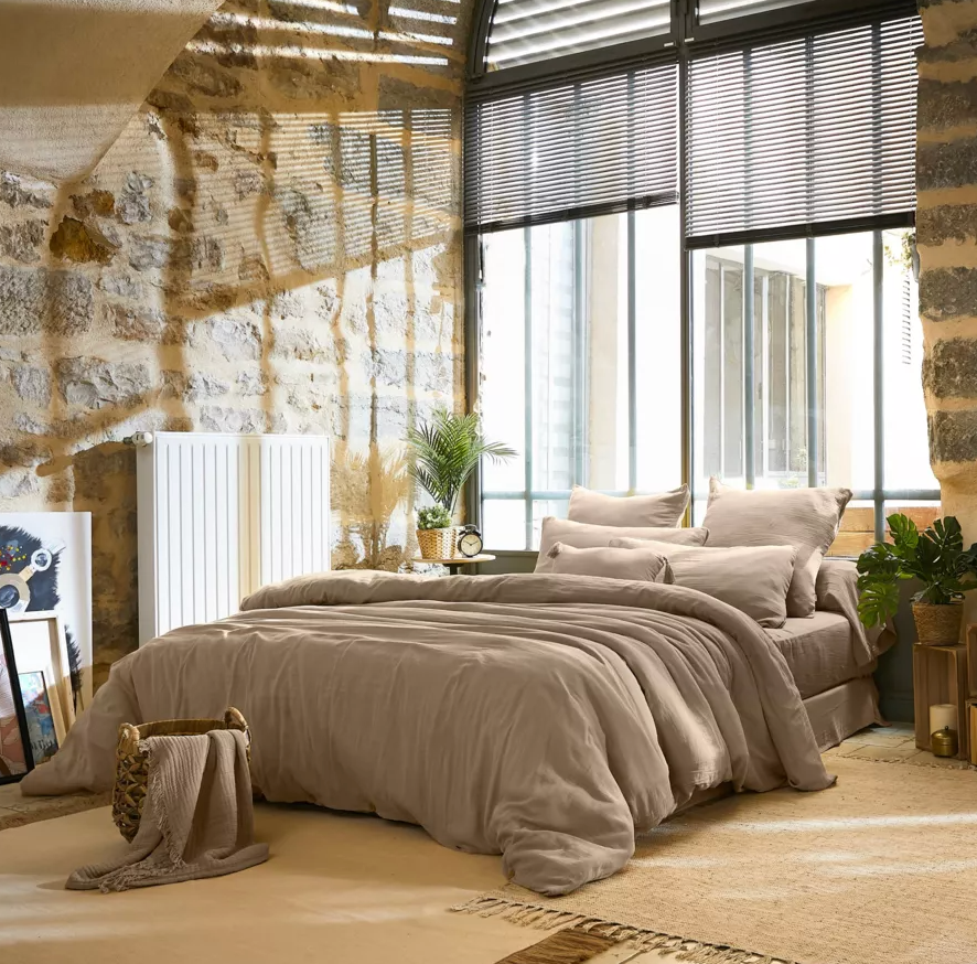 Housse de couette Amara en double gaze de coton - Beige