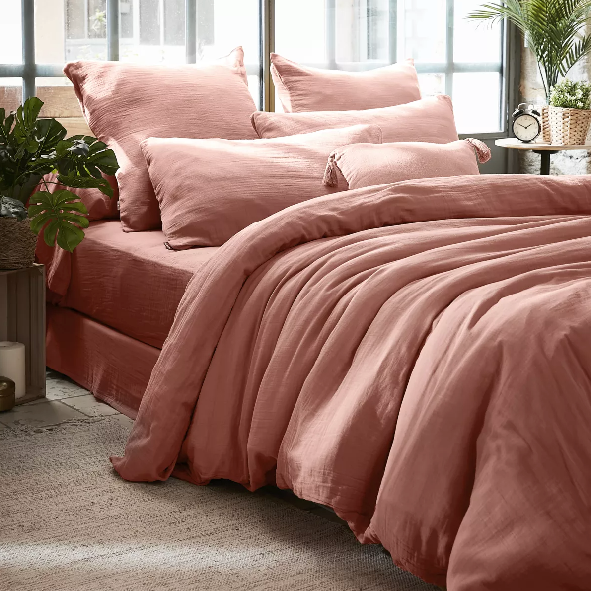 Housse de couette Amara en double gaze de coton - Rose Blush