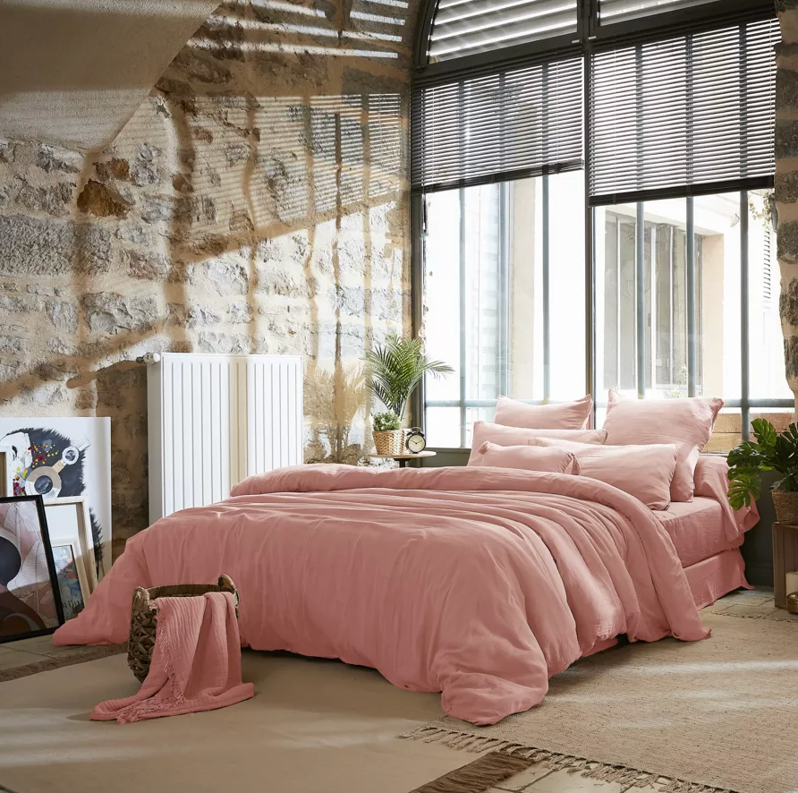 Housse de couette Amara en double gaze de coton - Rose Blush