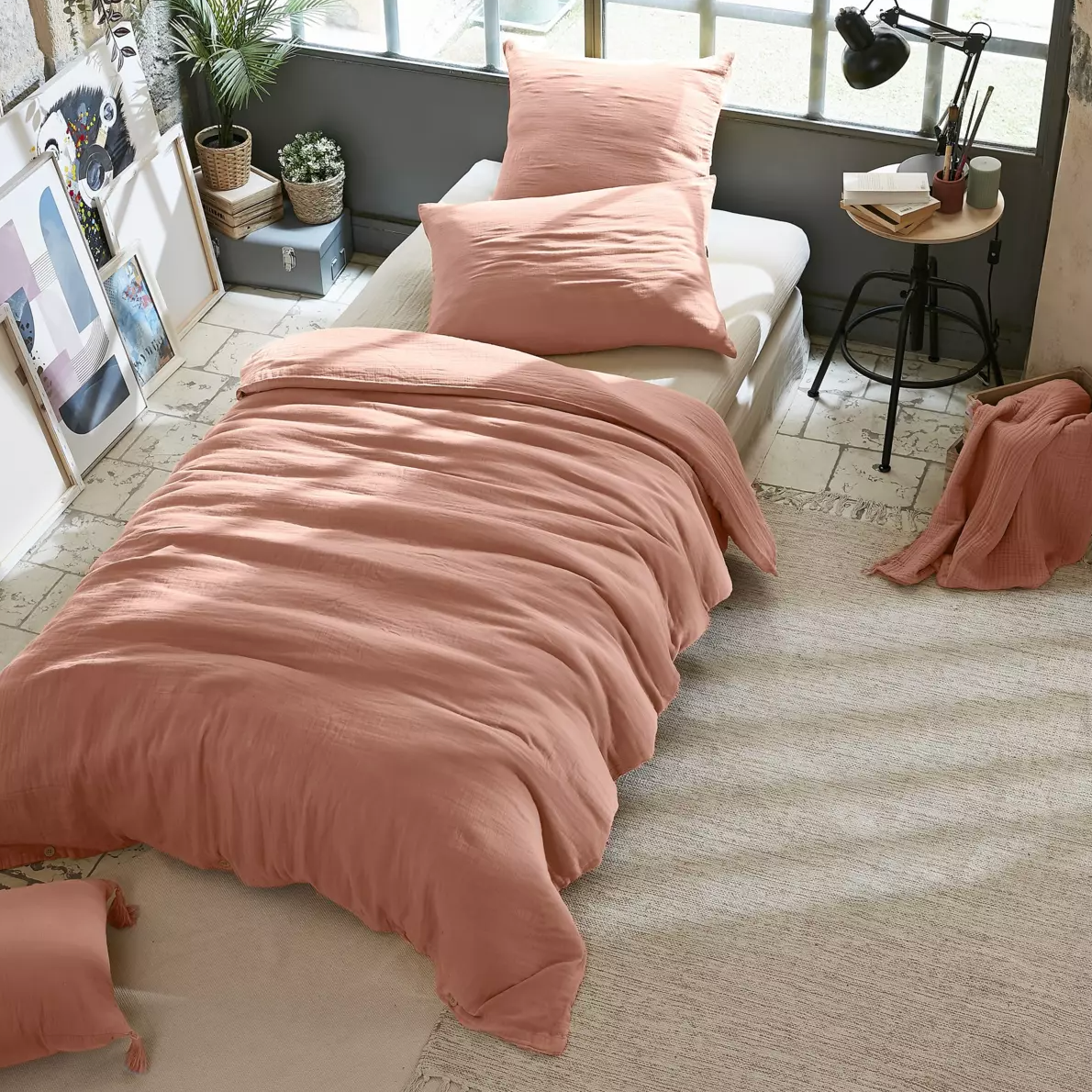Housse de couette Amara en double gaze de coton - Rose Blush